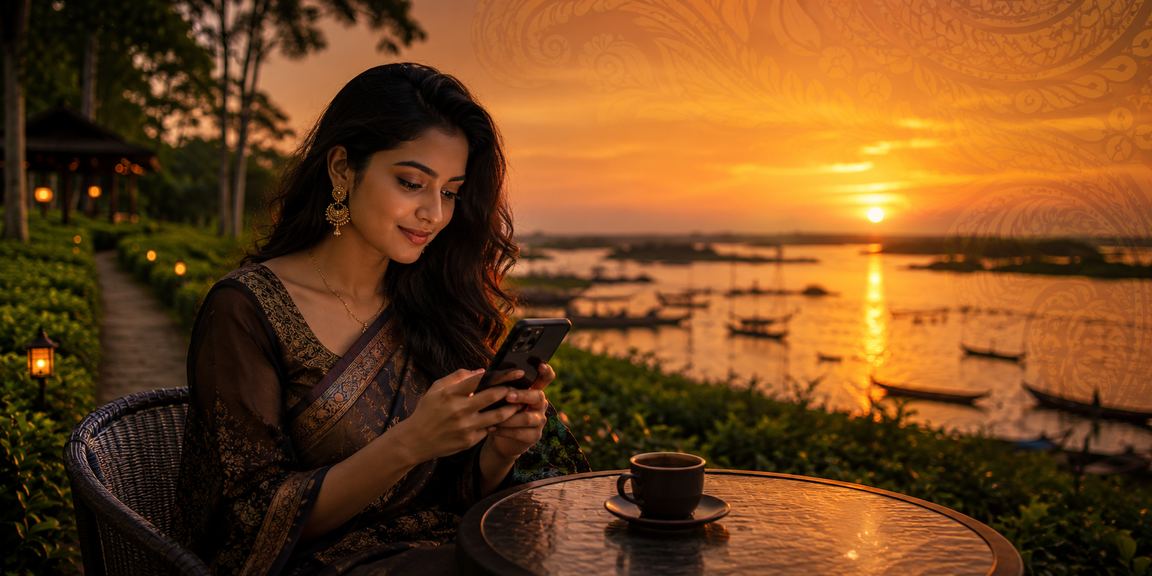 টাঙ্গুয়ার হাওর চা বাগানে অনলাইন গেমিং উপভোগ করছেন একজন খেলোয়াড়